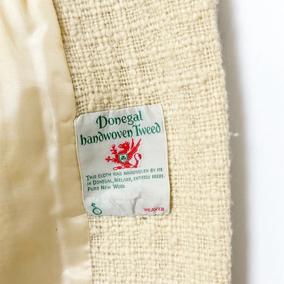 Donegal handwoven Tweed ivory and brown tailored coat in 100% pure wool Large - Picture 7 of 8